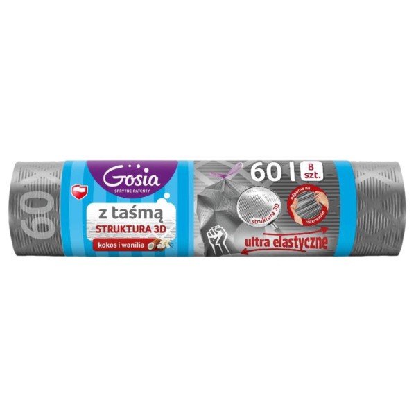 Worki na śmieci z taśmą struktura 3D zapachowe 60L GOSIA.jpg