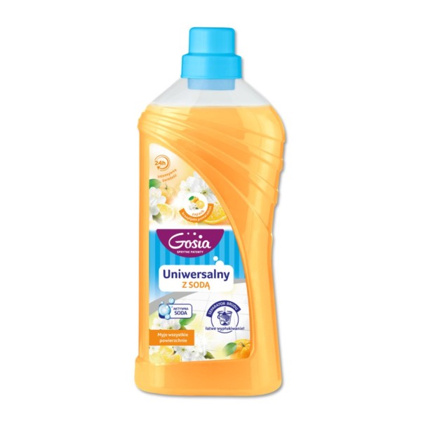 Uniwersalny płyn czyszczący to idealne rozwiązanie dla każdego domu, a Gosia płyn uniwersalny. Ten płyn do mycia z sodą skutecznie usuwa zabrudzenia dzięki aktywnej formule wzbogaconej o specjalny „separator brudu”. Płyn o zapachu pomarańczy.