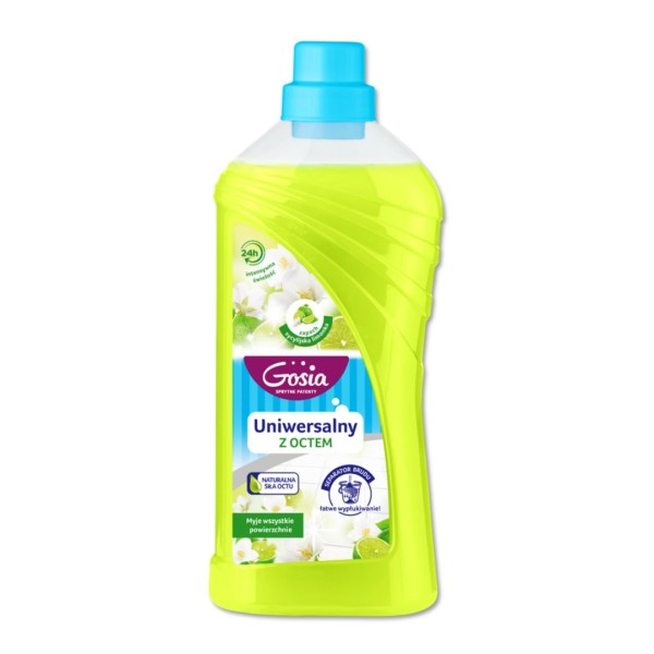 Postaw na naturalny blask! Płyn uniwersalny z octem marki Gosia to niezawodny sposób na brud. Ten uniwersalny płyn czyszczący o zapachu limonki usuwa osady bez smug. Wybierz skuteczny płyn do mycia z octem i ciesz się świeżością.