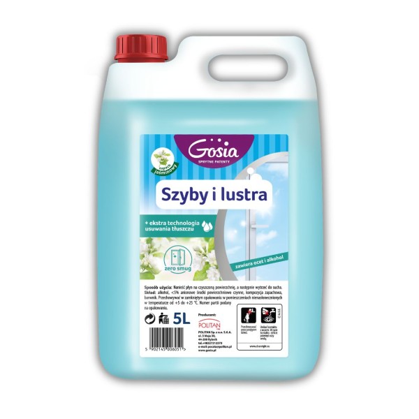 Płyn do szyb Gosia „Sprytne Patenty” (5 l) to wydajny środek z octem, alkoholem i technologią usuwania tłuszczu. Skutecznie czyści szklane powierzchnie, zapewniając blask bez smug. Idealny do dużych powierzchni i intensywnego użytkowania.