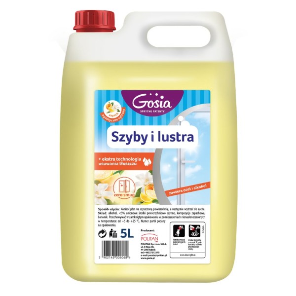 Płyn do szyb i luster 5L zapachem egzotycznych cytrusów oraz wysoką skutecznością dzięki zawartości octu i alkoholu. Idealny wybór do dużych domów oraz dla firm sprzątających, szukających profesjonalnej jakości w przystępnej cenie.