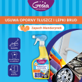 Odtłuszczacz Gosia w sprayu o zapachu mandarynek. Usuwa oporny tłuszcz i lepki brud z kosiarki, odzieży, ram okiennych oraz felg. Sprytne patenty Gosia!